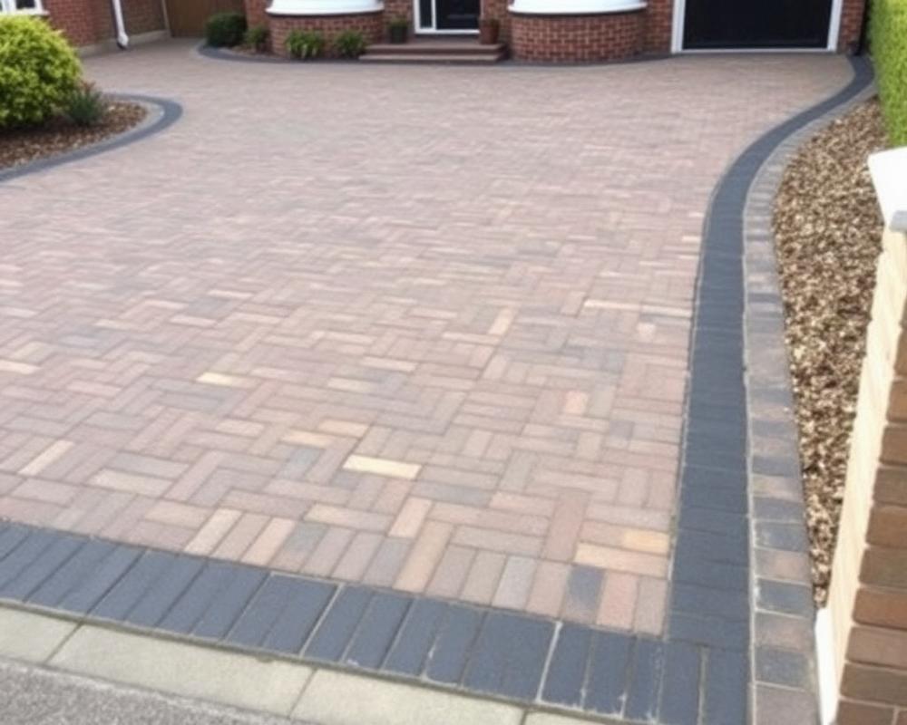 Two-car tarmac driveway with granite setts edge installed in Camberley GU15 by Knightscapes - deep Type 1 sub-base, clean kerb line